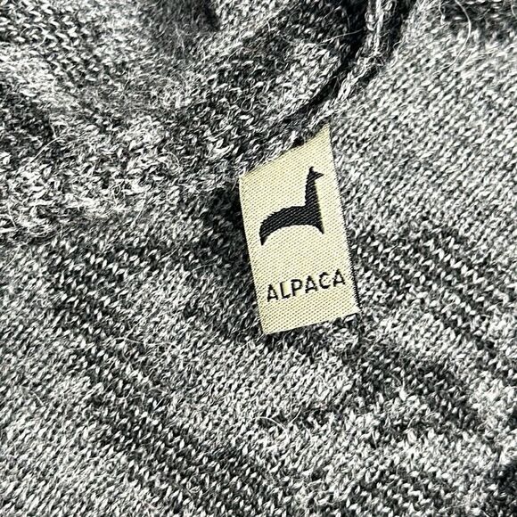 Peruvian Link Alpaca Black Gray Floral Zip Front Mock Neck Cardigan Sweater S - Picture 11 of 12